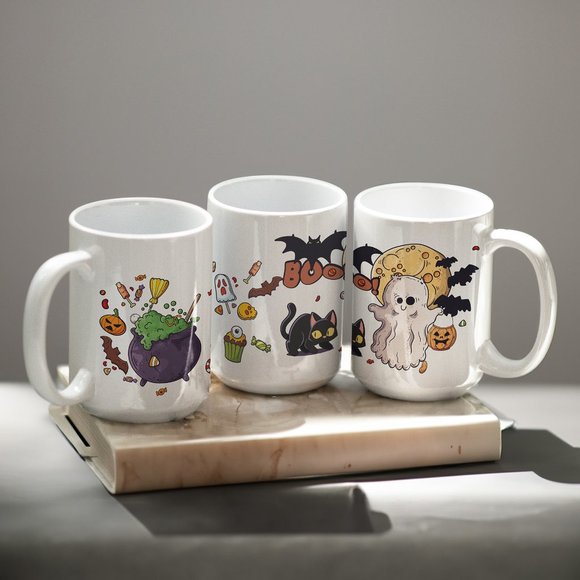 Halloween Boo Coffee Mug. Halloween Coffee Cup. 15oz Ceramic Mug - Picture 2 of 5